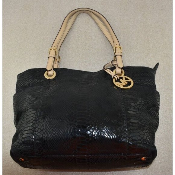 Michael Kors Womens Phyton Black Glossy Leather Patent Snakeskin Shoulder Bag - Picture 2 of 16